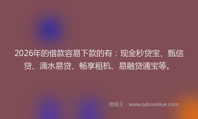 2026年的借款容易下款的有：现金秒贷宝、甄信贷、滴水易贷、畅享租机、易融贷通宝等。