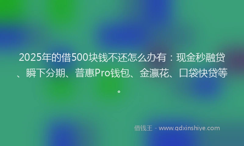 2025年的借500块钱不还怎么办有:现金秒融贷、瞬下分期、普惠Pro钱包、金瀛花、口袋快贷等。
