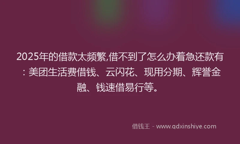 2025年的借款太频繁,借不到了怎么办着急还款有：美团生活费借钱、云闪花、现用分期、辉誉金融、钱速借易行等。