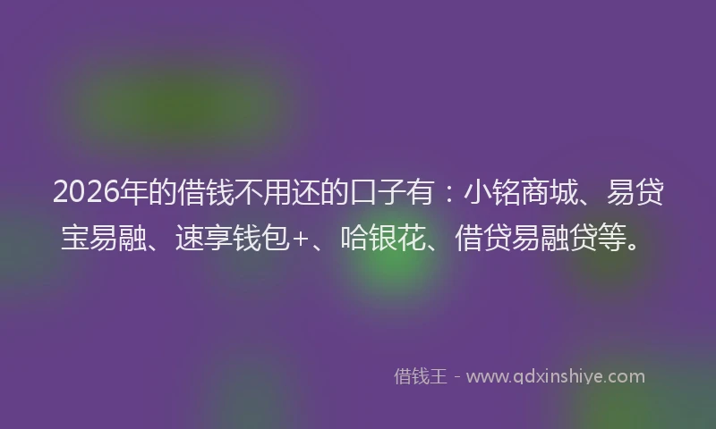 2026年的借钱不用还的口子有：小铭商城、易贷宝易融、速享钱包+、哈银花、借贷易融贷等。