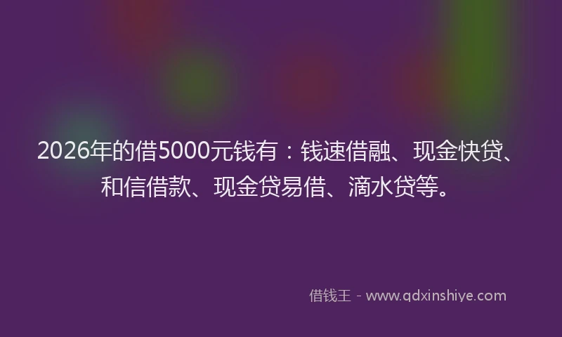2026年的借5000元钱有：钱速借融、现金快贷、和信借款、现金贷易借、滴水贷等。