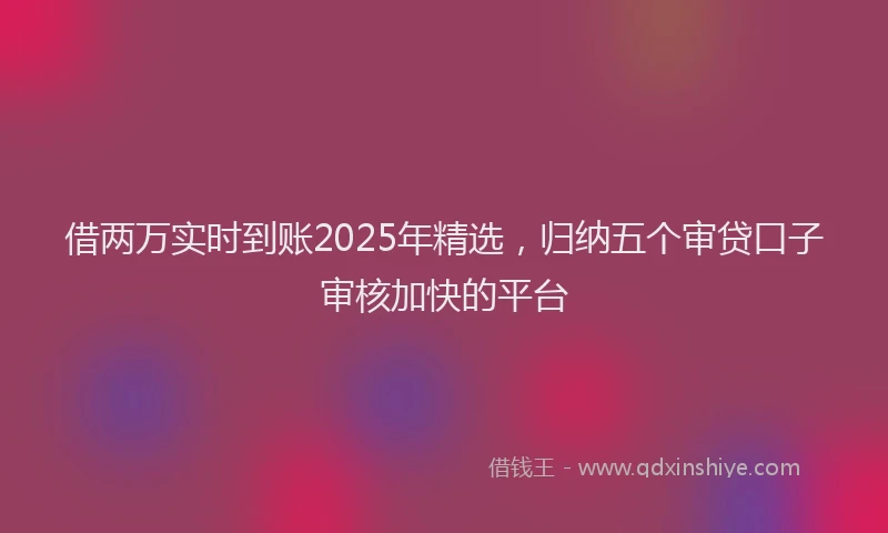借两万实时到账2025年精选，归纳五个审贷口子审核加快的平台