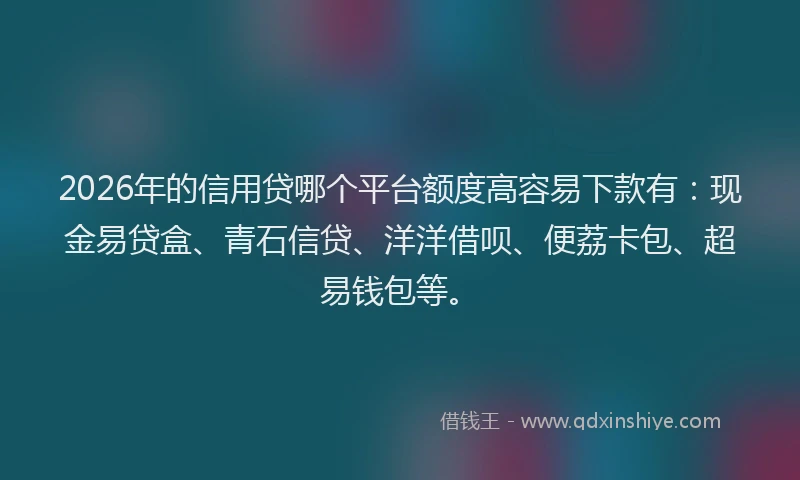 2026年的信用贷哪个平台额度高容易下款有:现金易贷盒、青石信贷、洋洋借呗、便荔卡包、超易钱包等。