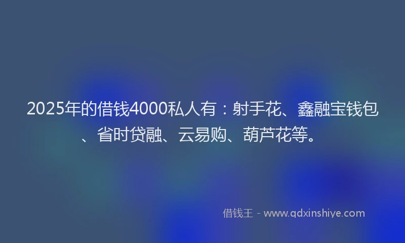2025年的借钱4000私人有：射手花、鑫融宝钱包、省时贷融、云易购、葫芦花等。