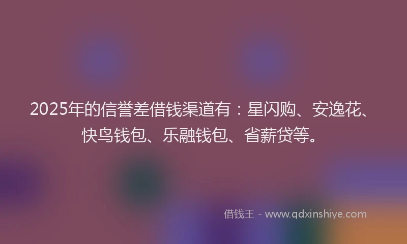 2025年的信誉差借钱渠道有：星闪购、安逸花、快鸟钱包、乐融钱包、省薪贷等。