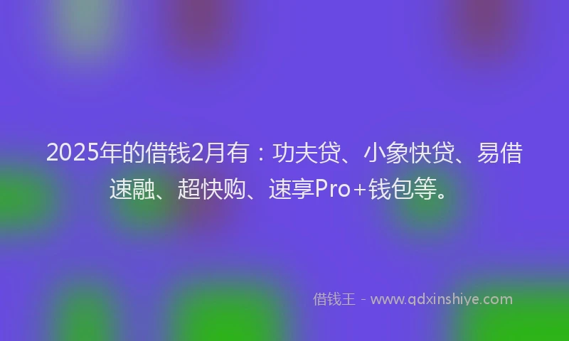 2025年的借钱2月有:功夫贷、小象快贷、易借速融、超快购、速享Pro+钱包等。