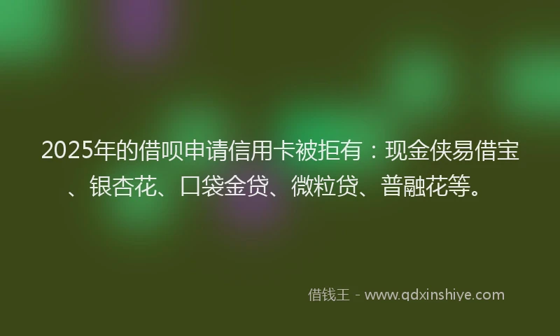2025年的借呗申请信用卡被拒有：现金侠易借宝、银杏花、口袋金贷、微粒贷、普融花等。