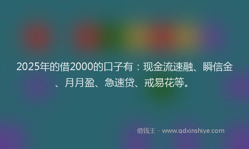 2025年的借2000的口子有：现金流速融、瞬信金、月月盈、急速贷、戒易花等。