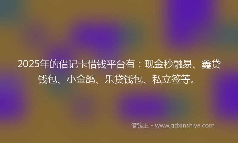 2025年的借记卡借钱平台有：现金秒融易、鑫贷钱包、小金鸽、乐贷钱包、私立签等。
