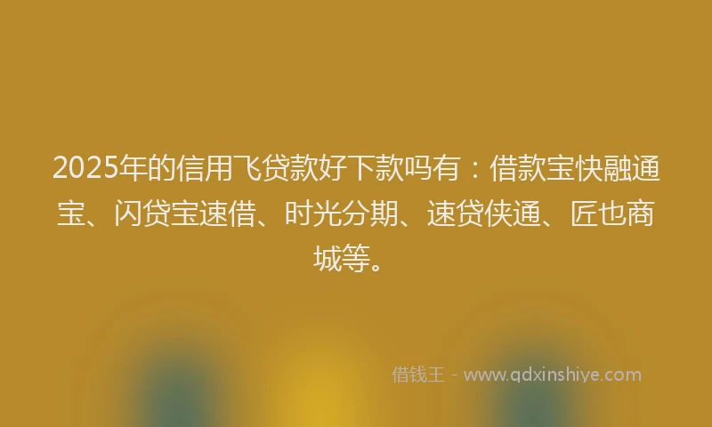 2025年的信用飞贷款好下款吗有:借款宝快融通宝、闪贷宝速借、时光分期、速贷侠通、匠也商城等。