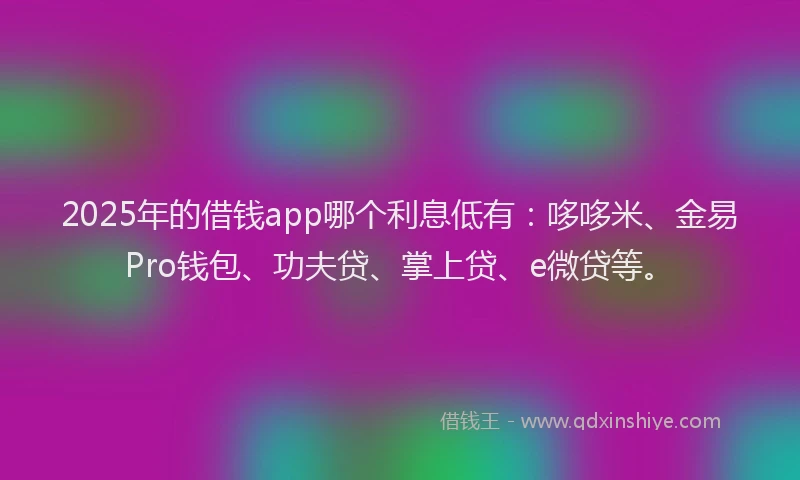 2025年的借钱app哪个利息低有：哆哆米、金易Pro钱包、功夫贷、掌上贷、e微贷等。