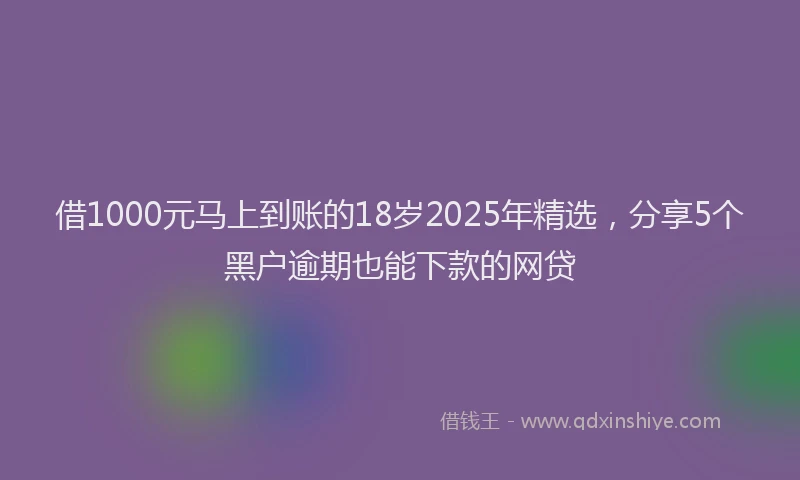 借1000元马上到账的18岁2025年精选，分享5个黑户逾期也能下款的网贷
