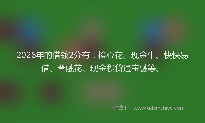 2026年的借钱2分有：橙心花、现金牛、快快易借、普融花、现金秒贷通宝融等。