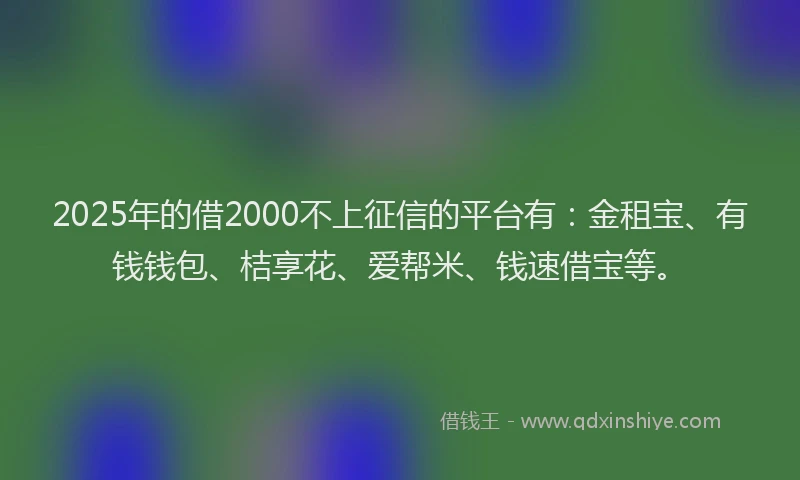 2025年的借2000不上征信的平台有:金租宝、有钱钱包、桔享花、爱帮米、钱速借宝等。