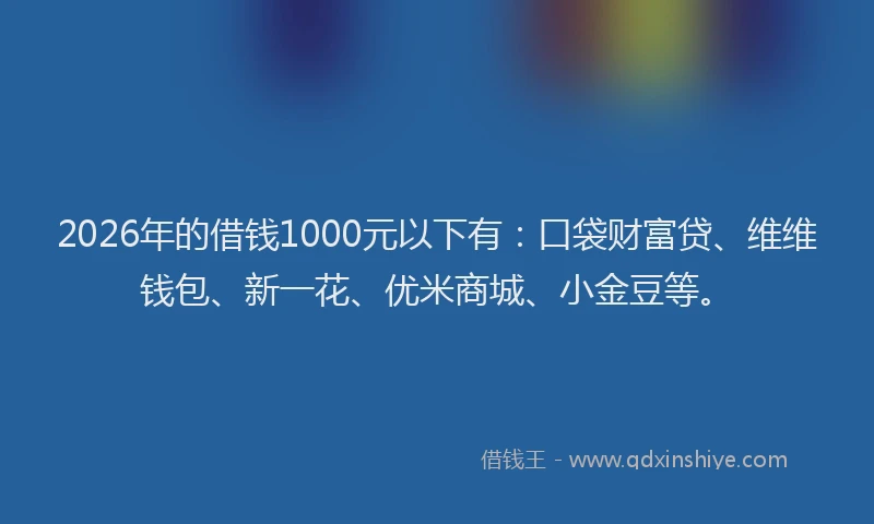 2026年的借钱1000元以下有:口袋财富贷、维维钱包、新一花、优米商城、小金豆等。