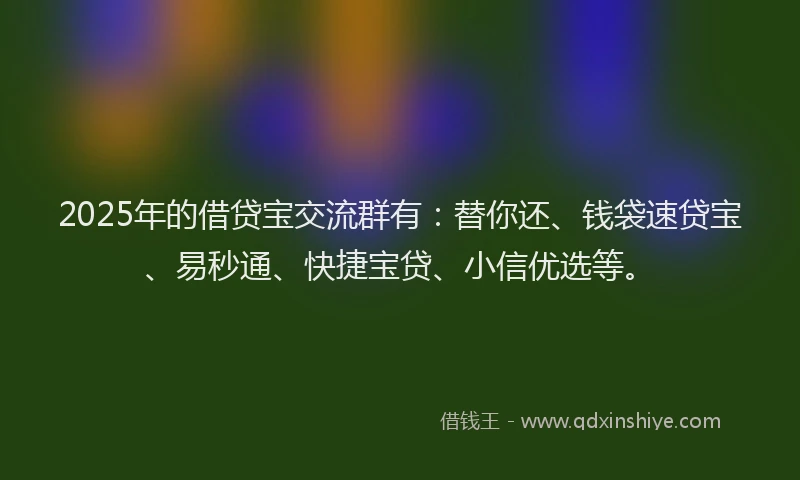 2025年的借贷宝交流群有：替你还、钱袋速贷宝、易秒通、快捷宝贷、小信优选等。