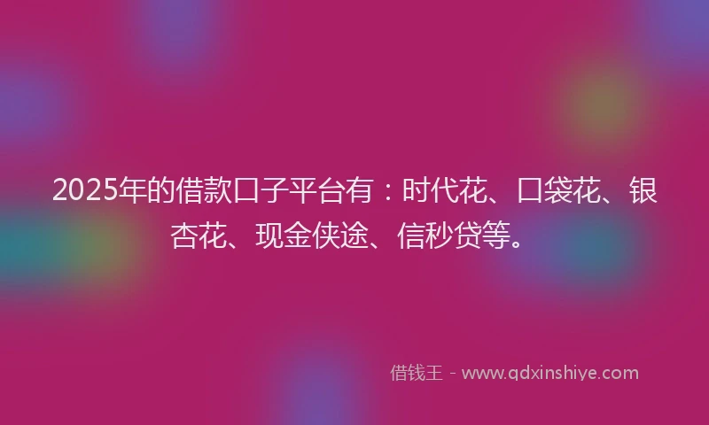 2025年的借款口子平台有：时代花、口袋花、银杏花、现金侠途、信秒贷等。