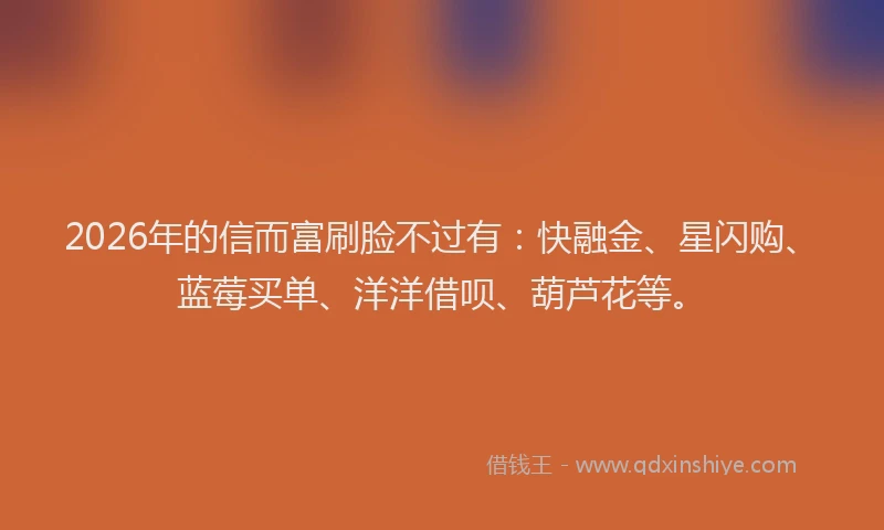 2026年的信而富刷脸不过有：快融金、星闪购、蓝莓买单、洋洋借呗、葫芦花等。