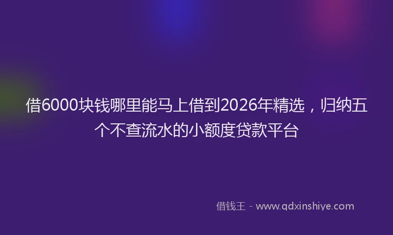 借6000块钱哪里能马上借到2026年精选，归纳五个不查流水的小额度贷款平台