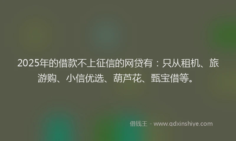 2025年的借款不上征信的网贷有：只从租机、旅游购、小信优选、葫芦花、甄宝借等。
