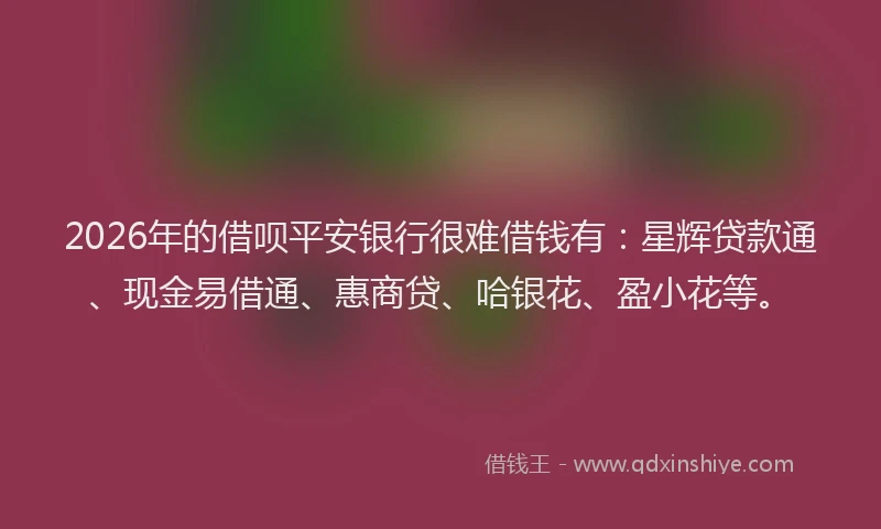 2026年的借呗平安银行很难借钱有:星辉贷款通、现金易借通、惠商贷、哈银花、盈小花等。