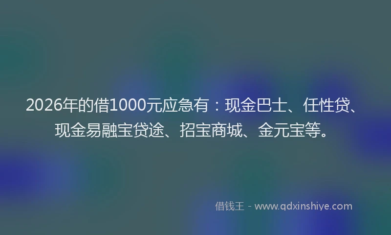2026年的借1000元应急有:现金巴士、任性贷、现金易融宝贷途、招宝商城、金元宝等。