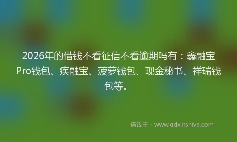 2026年的借钱不看征信不看逾期吗有:鑫融宝Pro钱包、疾融宝、菠萝钱包、现金秘书、祥瑞钱包等。