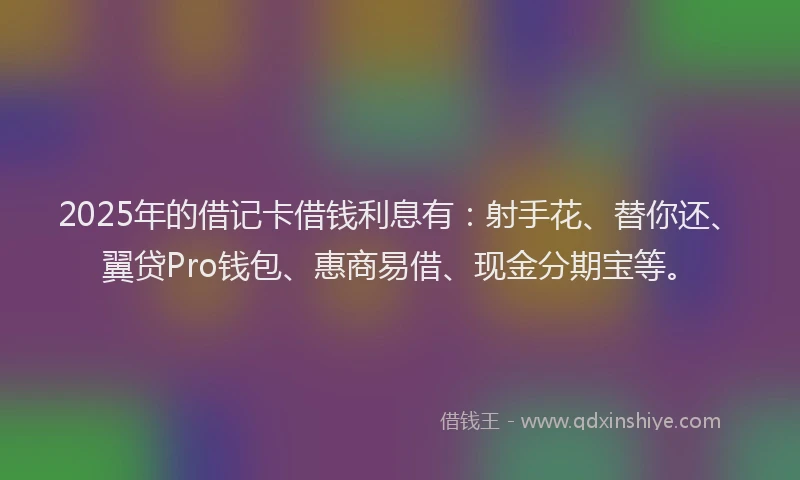 2025年的借记卡借钱利息有：射手花、替你还、翼贷Pro钱包、惠商易借、现金分期宝等。