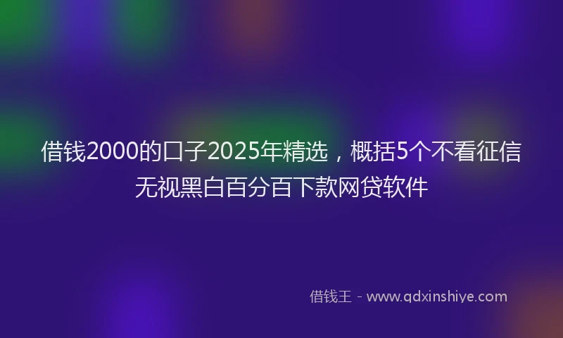借钱2000的口子2025年精选，概括5个不看征信无视黑白百分百下款网贷软件