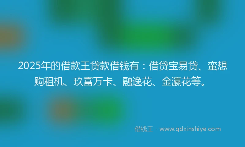 2025年的借款王贷款借钱有:借贷宝易贷、蛮想购租机、玖富万卡、融逸花、金瀛花等。
