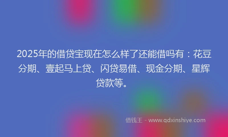 2025年的借贷宝现在怎么样了还能借吗有：花豆分期、壹起马上贷、闪贷易借、现金分期、星辉贷款等。