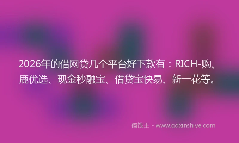 2026年的借网贷几个平台好下款有：RICH-购、鹿优选、现金秒融宝、借贷宝快易、新一花等。