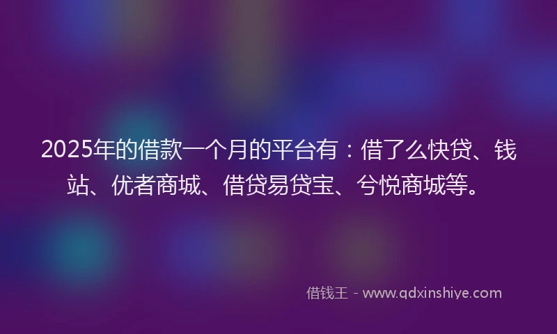 2025年的借款一个月的平台有:借了么快贷、钱站、优者商城、借贷易贷宝、兮悦商城等。