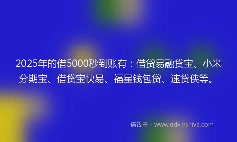 2025年的借5000秒到账有：借贷易融贷宝、小米分期宝、借贷宝快易、福星钱包贷、速贷侠等。
