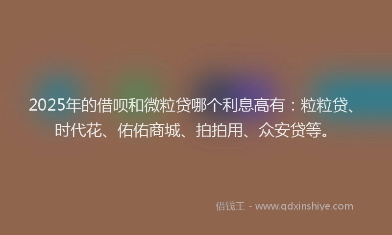 2025年的借呗和微粒贷哪个利息高有：粒粒贷、时代花、佑佑商城、拍拍用、众安贷等。