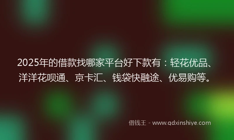 2025年的借款找哪家平台好下款有:轻花优品、洋洋花呗通、京卡汇、钱袋快融途、优易购等。