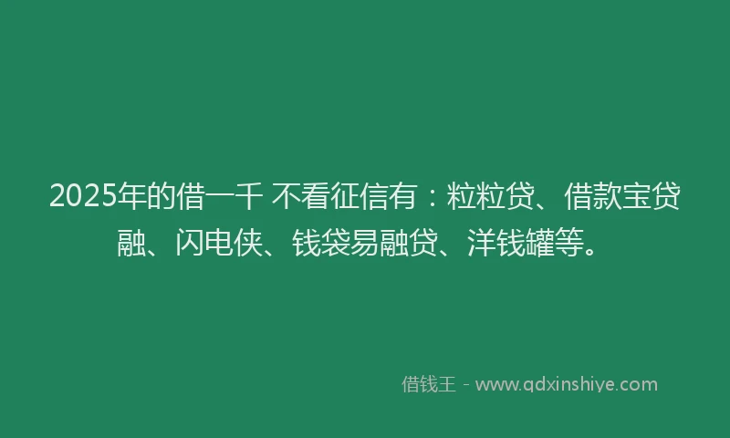 2025年的借一千 不看征信有:粒粒贷、借款宝贷融、闪电侠、钱袋易融贷、洋钱罐等。