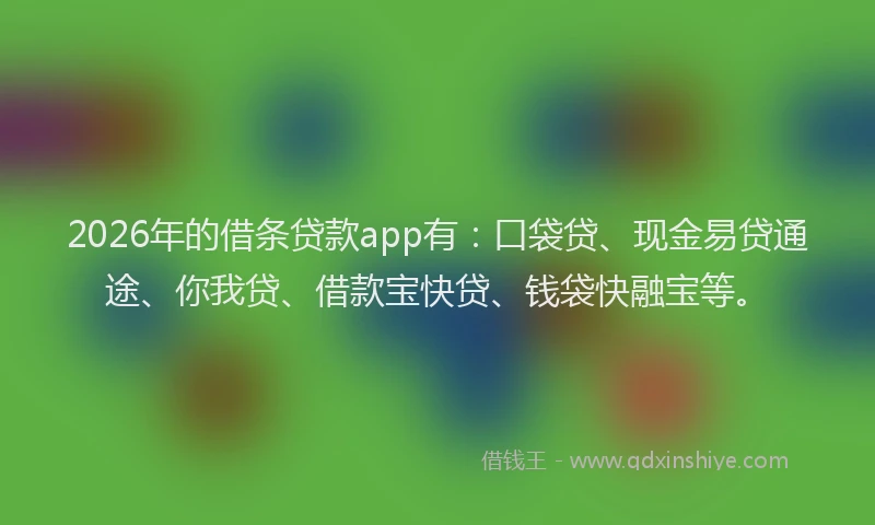 2026年的借条贷款app有：口袋贷、现金易贷通途、你我贷、借款宝快贷、钱袋快融宝等。