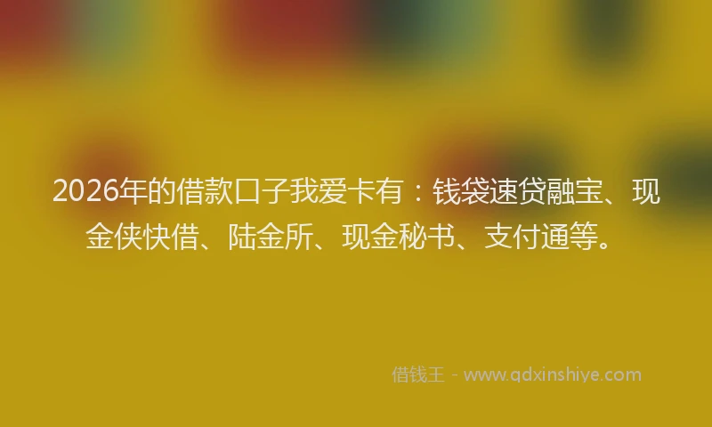 2026年的借款口子我爱卡有：钱袋速贷融宝、现金侠快借、陆金所、现金秘书、支付通等。
