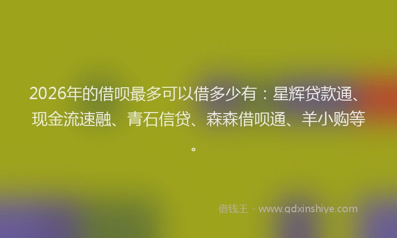 2026年的借呗最多可以借多少有：星辉贷款通、现金流速融、青石信贷、森森借呗通、羊小购等。