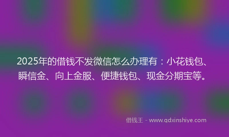 2025年的借钱不发微信怎么办理有：小花钱包、瞬信金、向上金服、便捷钱包、现金分期宝等。