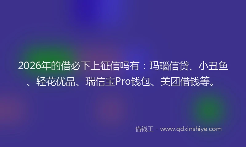 2026年的借必下上征信吗有:玛瑙信贷、小丑鱼、轻花优品、瑞信宝Pro钱包、美团借钱等。