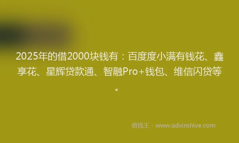 2025年的借2000块钱有：百度度小满有钱花、鑫享花、星辉贷款通、智融Pro+钱包、维信闪贷等。