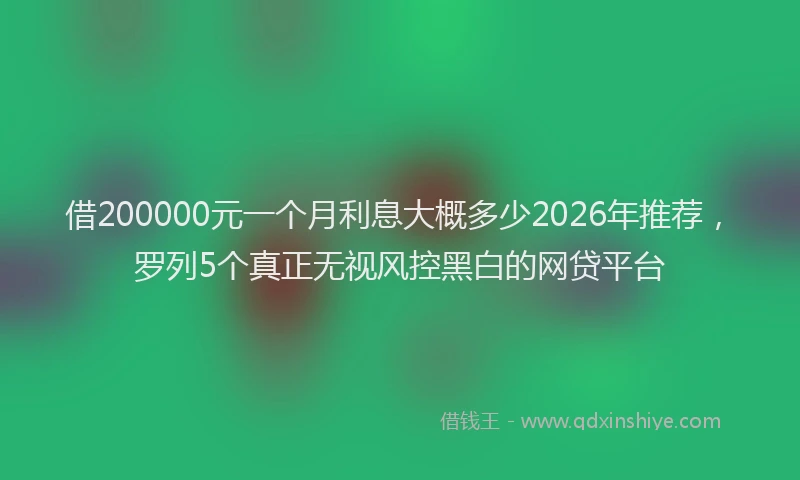借200000元一个月利息大概多少2026年推荐，罗列5个真正无视风控黑白的网贷平台