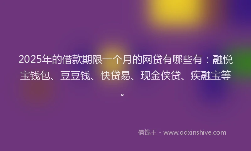 2025年的借款期限一个月的网贷有哪些有：融悦宝钱包、豆豆钱、快贷易、现金侠贷、疾融宝等。