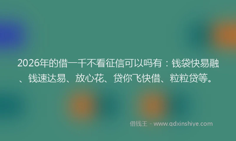 2026年的借一千不看征信可以吗有：钱袋快易融、钱速达易、放心花、贷你飞快借、粒粒贷等。