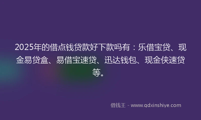 2025年的借点钱贷款好下款吗有:乐借宝贷、现金易贷盒、易借宝速贷、迅达钱包、现金侠速贷等。