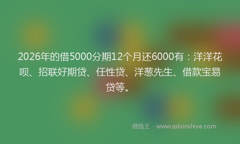 2026年的借5000分期12个月还6000有:洋洋花呗、招联好期贷、任性贷、洋葱先生、借款宝易贷等。