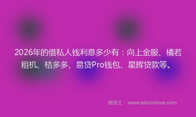 2026年的借私人钱利息多少有：向上金服、橘若租机、桔多多、易贷Pro钱包、星辉贷款等。
