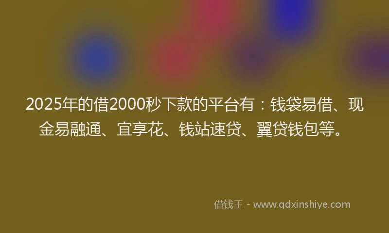 2025年的借2000秒下款的平台有：钱袋易借、现金易融通、宜享花、钱站速贷、翼贷钱包等。